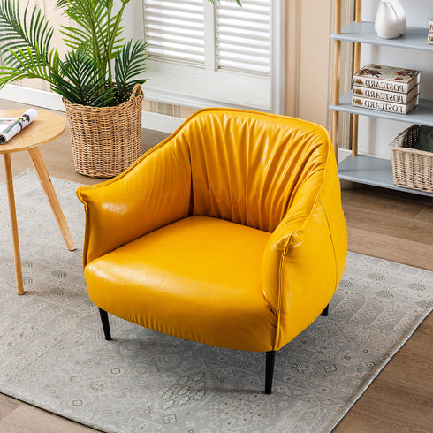 Kadar Leather Barrel Chair-Yellow Modern Leather Chair | Accent Chairs | Kinwell Furniture | Barrel Chairs